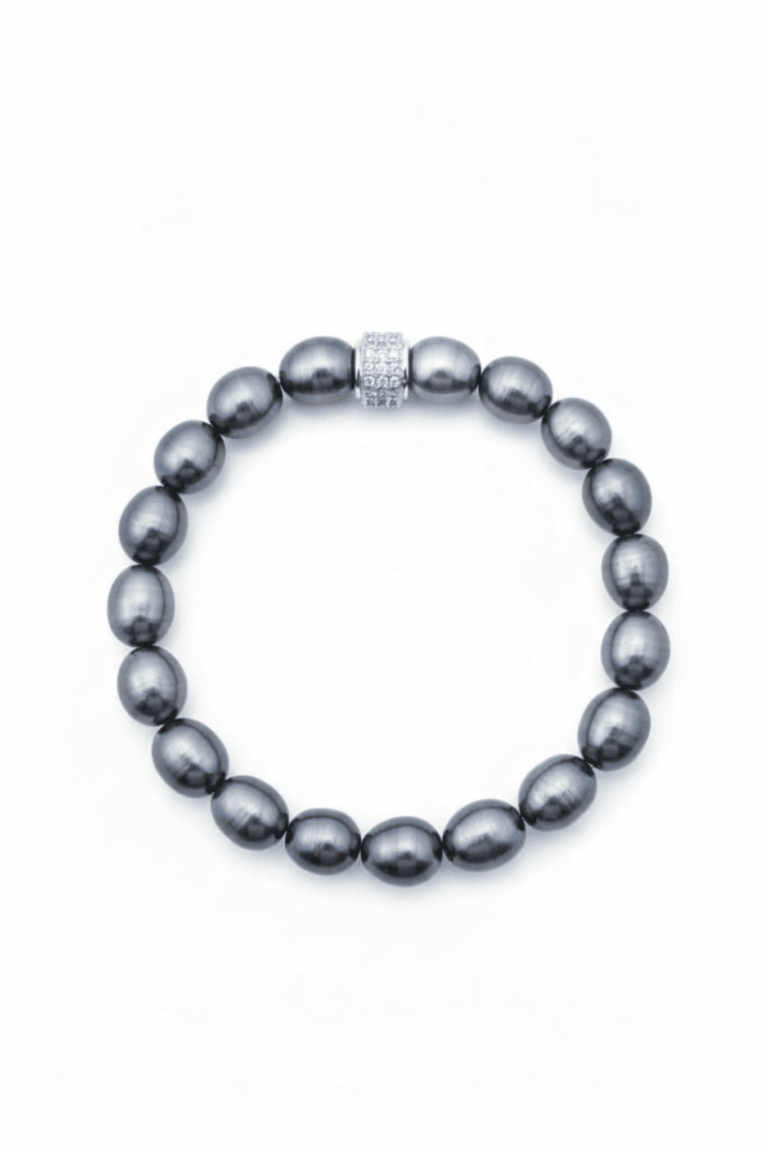 NEIJE - Bracelet Monte-Cristo Perles d'eau douce Noires Or Blanc