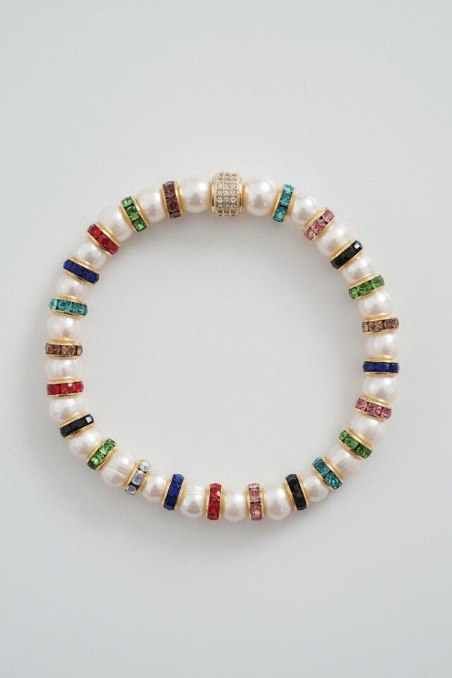 NEIJE - Bracelet Madame Bovary Perles de Culture et Diamants Multicolores