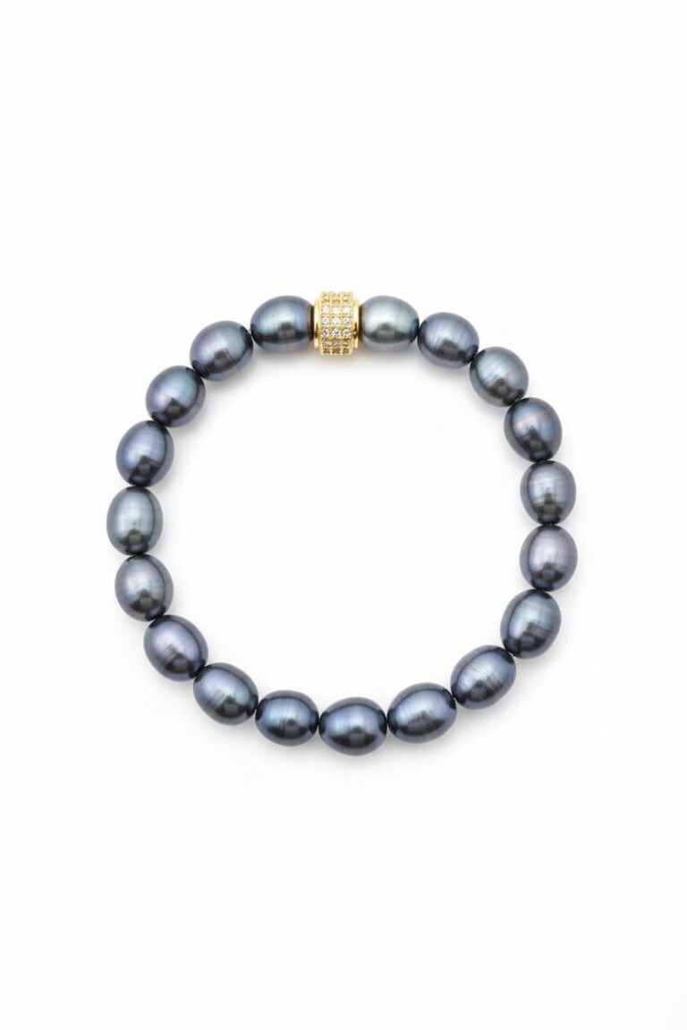 NEIJE - Bracelet Monte-Cristo Perles d'eau douce Noires Or Jaune