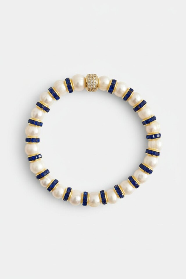 NEIJE - Bracelet Madame Bovary Perles de Culture et Diamants Bleus
