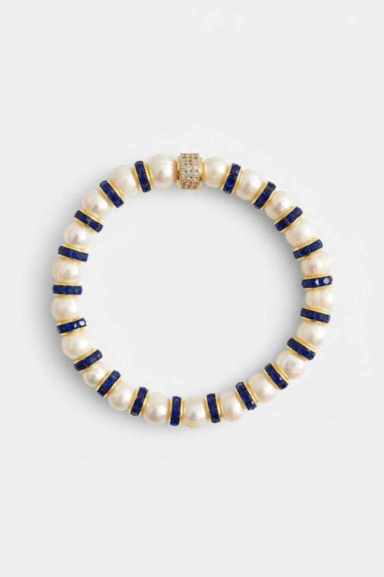NEIJE - Bracelet Madame Bovary Perles de Culture et Diamants Bleus