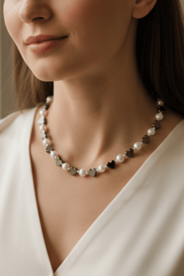 NEIJE - Collier Sacré-Coeur Perles de Culture et Hématite