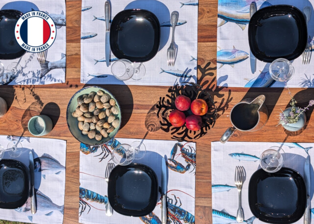 Varek Illustrations - Pack de 6 sets de table : La Marée Bleue