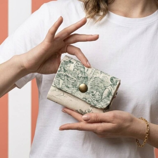 MAISON MALLOW - Mini Portefeuille Toile de Jouy verte