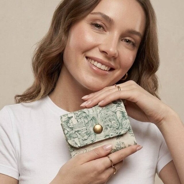 Maison Mallow - Mini Portefeuille Toile de Jouy verte