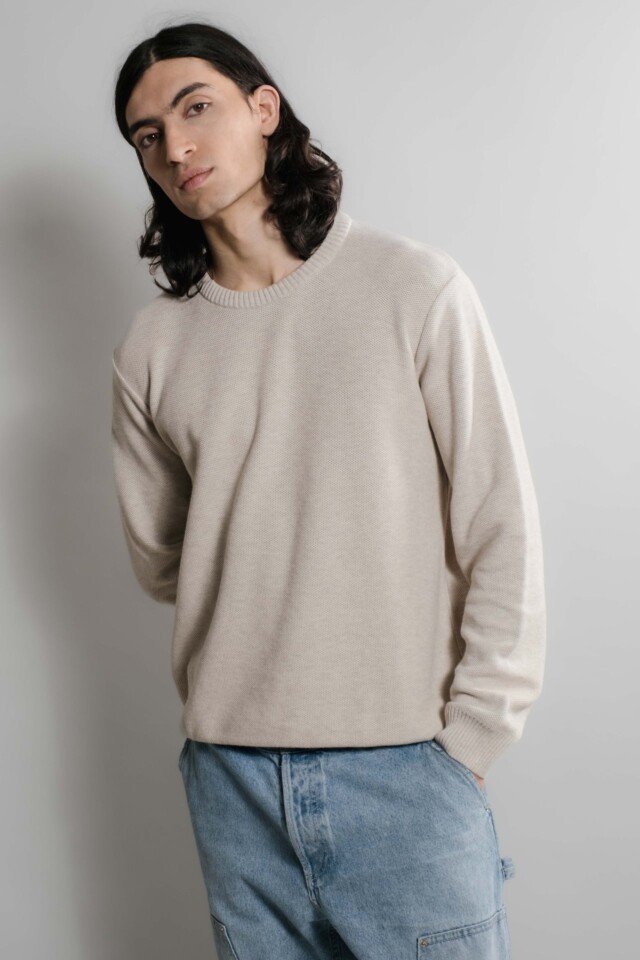 Nitto Knitwear - Agop col rond - Beige chiné