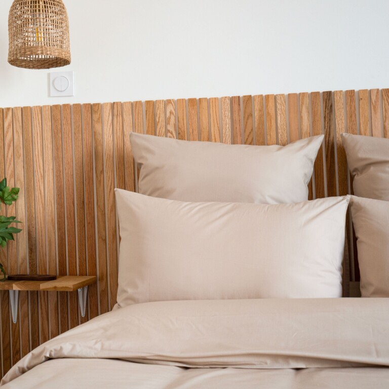 Dejorine - Parure de lit en Percale de coton - Beige – 200x200cm / 260x240cm / 40x60cm