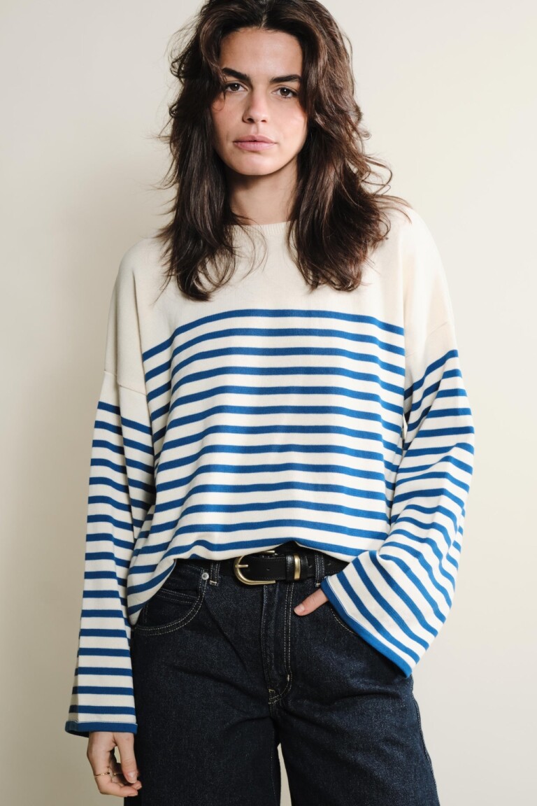 Tricots Jean Marc - Lori manches longues - Naturel / Bleu roi – L