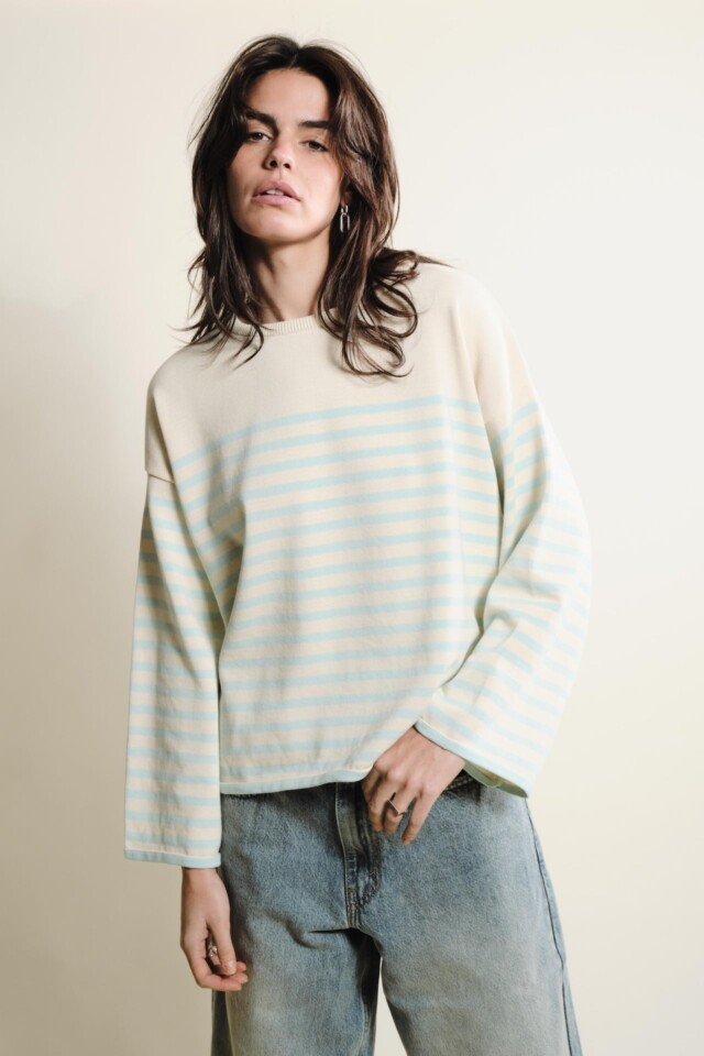 Tricots Jean Marc - Lori manches longues - Naturel / Vert d'eau