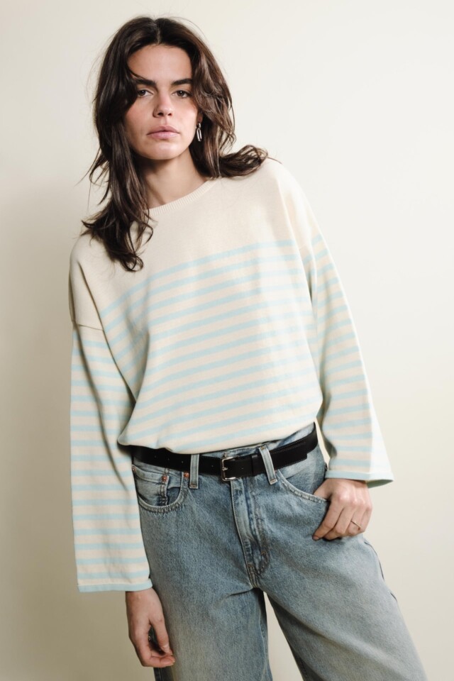 Tricots Jean Marc - Lori manches longues - Naturel / Vert d'eau