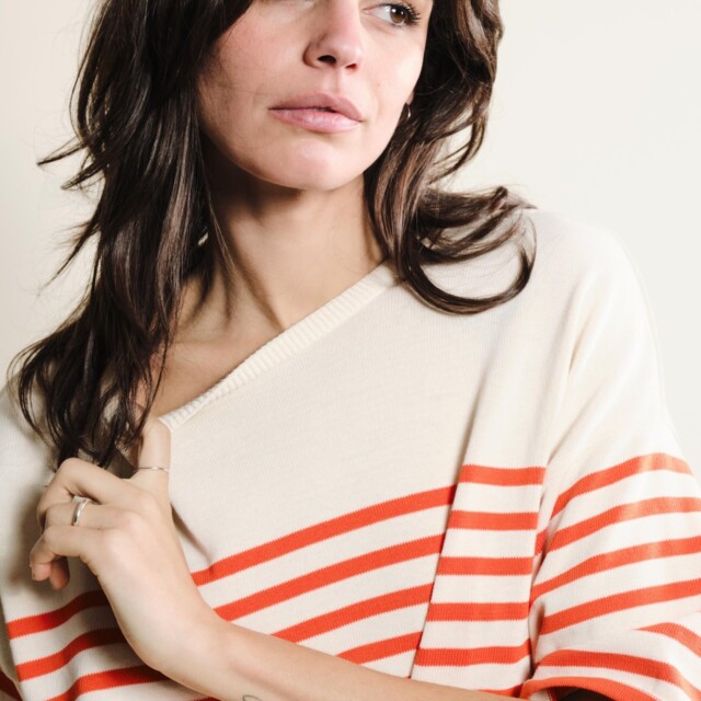 Tricots Jean Marc - Lori manches courtes - Naturel / Orange