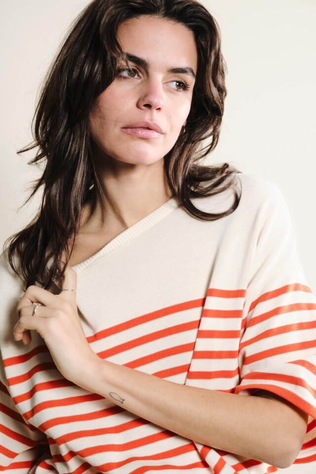 Tricots Jean Marc - Lori manches courtes - Naturel / Orange