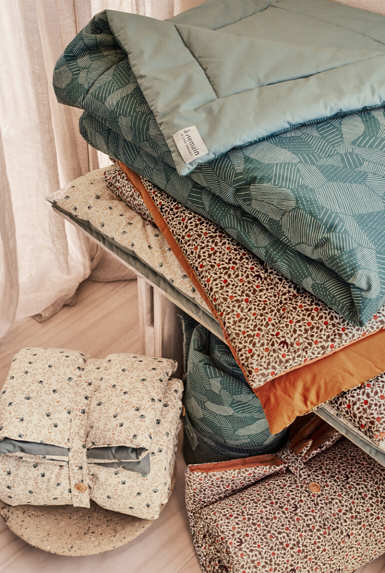 A demain - Matelas de sol imprimé en percale de coton Sous-bois 90x190 cm
