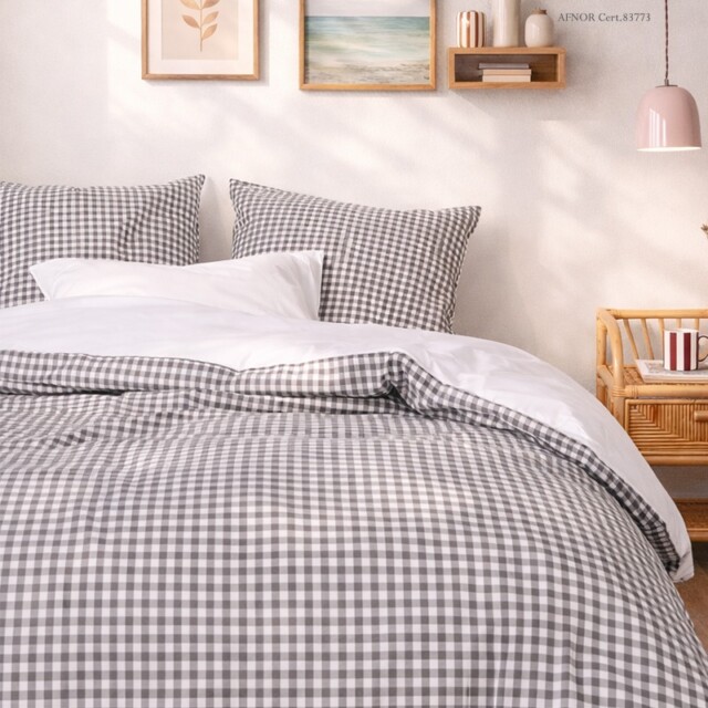 A demain - Parure en percale de coton biologique Le Vichy Anthracite