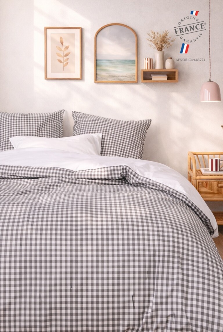 A demain - Parure en percale de coton biologique Le Vichy Anthracite