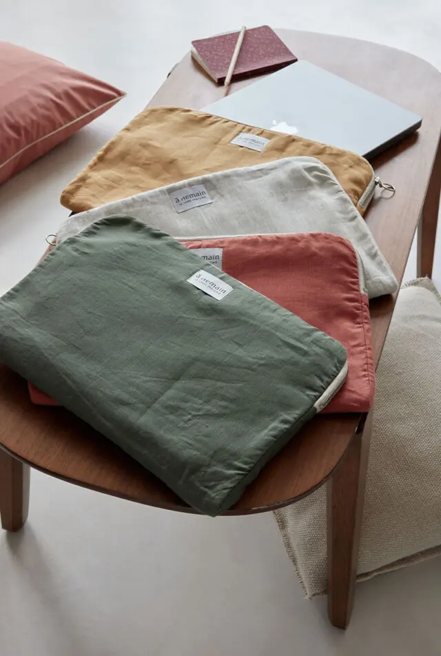 À Demain le linge français - Pochette ordinateur 15/16 pouces en lin Blé 36×25 c