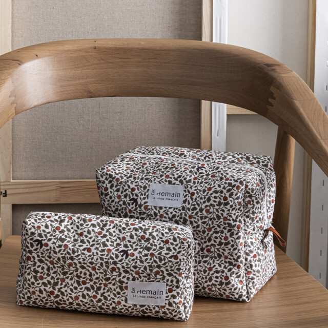 A demain - Trousse de toilette en coton Parcelles émeraude Petit format 23x15 cm