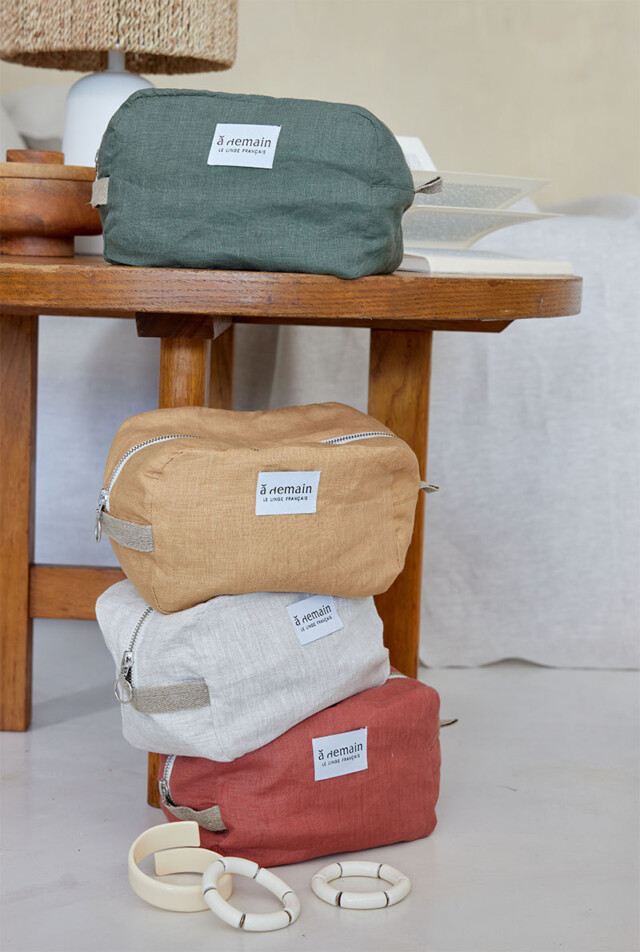 À Demain le linge français - Trousse de toilette en lin Blé 18×11 c