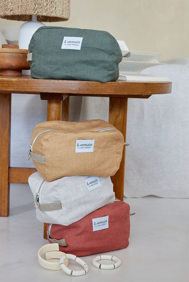 A demain - Trousse de toilette en lin Naturel 18x11 cm