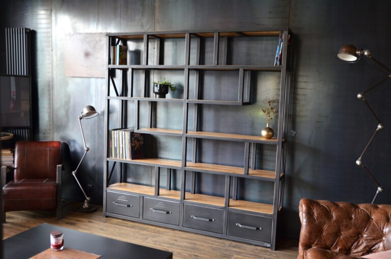 Micheli Design - Grande bibliothèque industrielle sur mesure DÉDALE