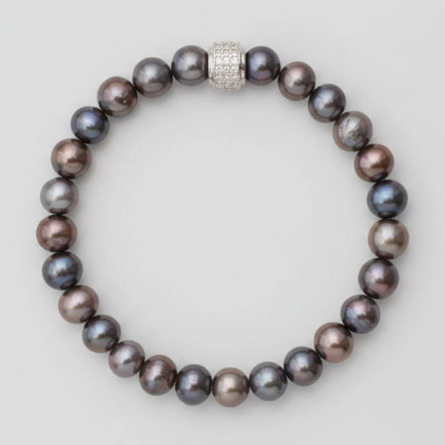 NEIJE - Coffret Collier & Bracelet Perles d'eau douce Noires et Argent 925 - Swann – XL (poignet de 19 à 21 cm) / 50 cm + extension de 5 cm