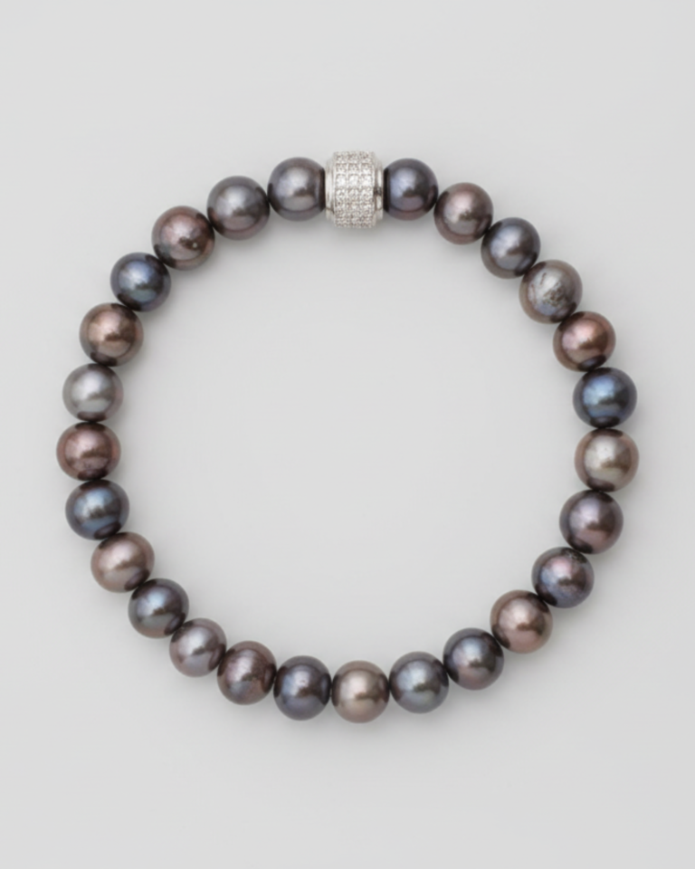 NEIJE - Bracelet Swann Perles d'eau douce Noires Or Blanc