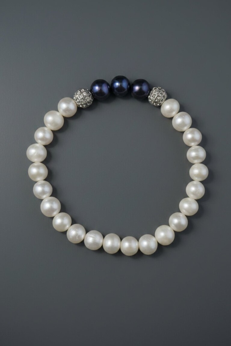 NEIJE - Bracelet Eclipse Perles d'eau douce et Or Blanc