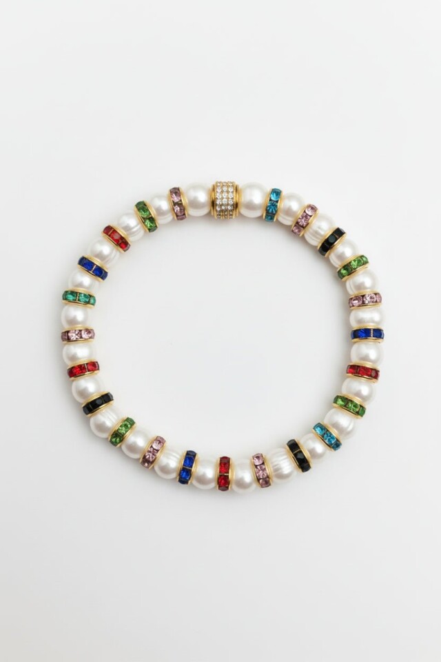 NEIJE - Bracelet Madame Bovary Perles de Culture et Diamants Multicolores