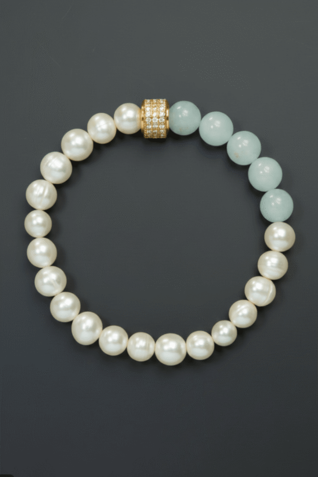 NEIJE - Bracelet Candy Geometric Perles Aigue Marine Or Jaune