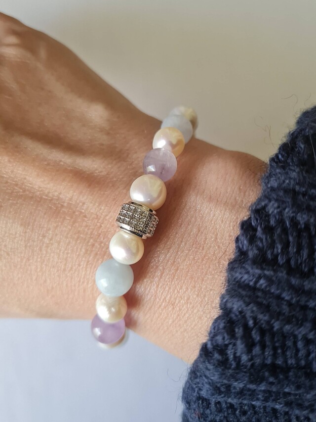 NEIJE - Bracelet Candy Perles d’eau douce Aigue Marine et Kunzite