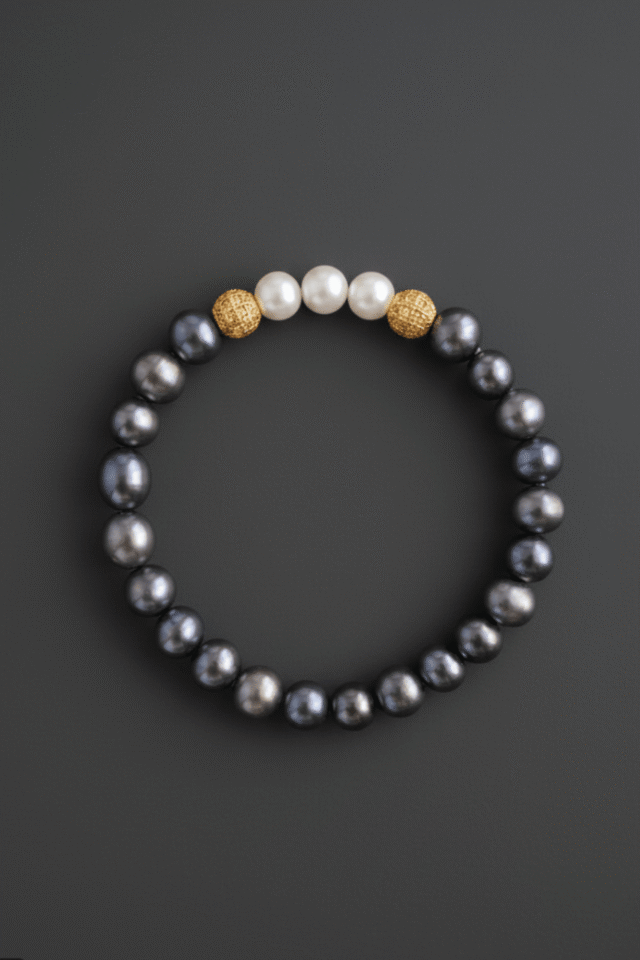 NEIJE - Bracelet Eclipse Perles d’eau douce noires et Or Jaune