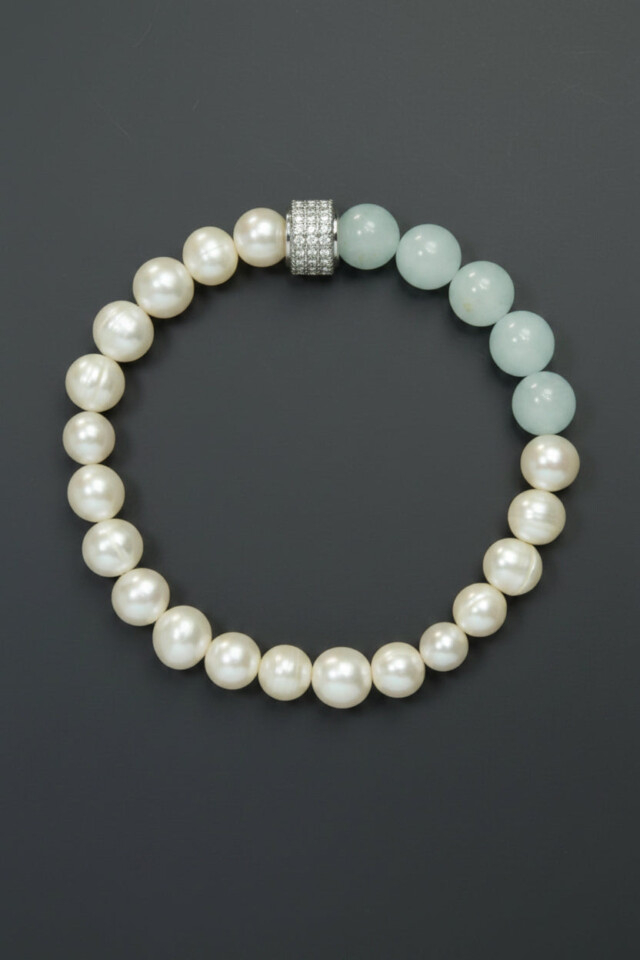 NEIJE - Bracelet Candy Geometric Perles Aigue Marine Or Blanc