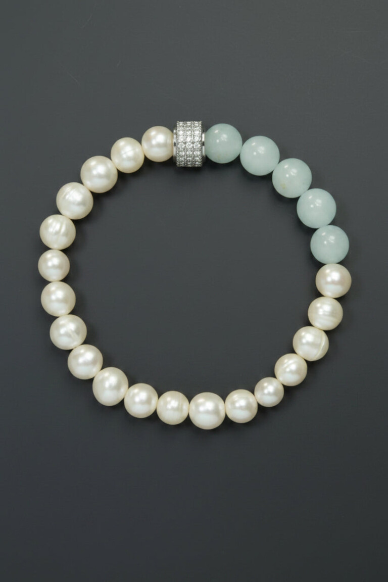 NEIJE - Bracelet Candy Geometric Perles Aigue Marine Or Blanc