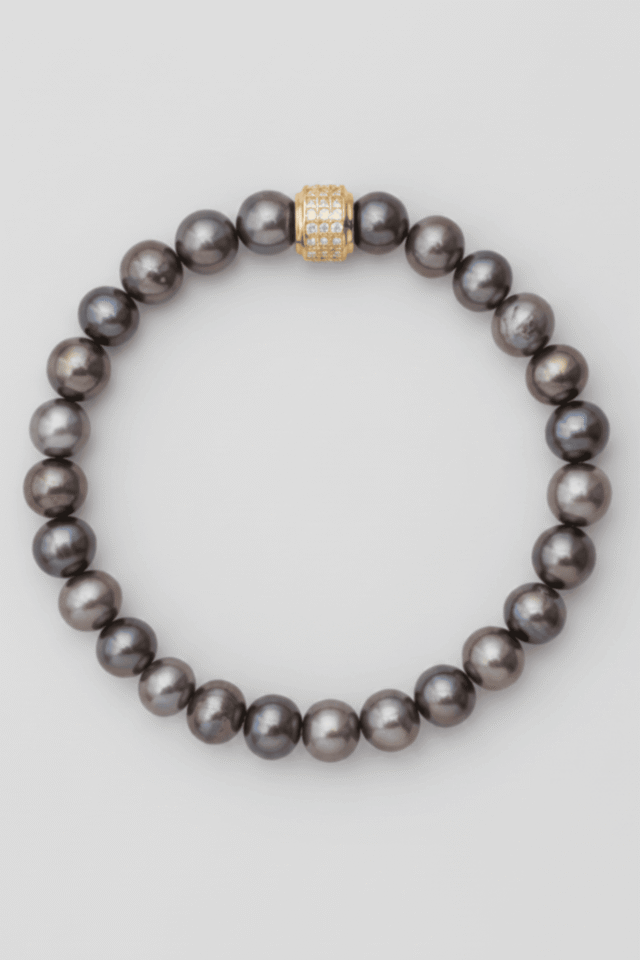 NEIJE - Bracelet Swann Perles d’eau douces Noires Or Jaune