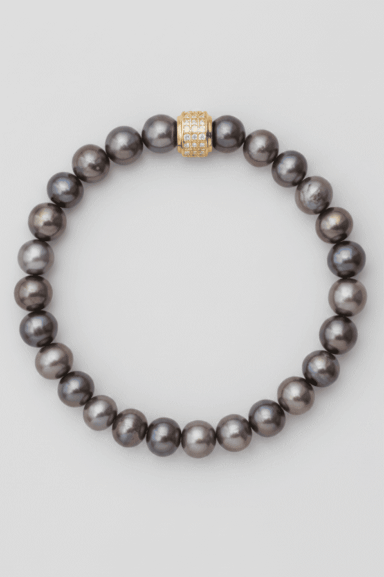 NEIJE - Bracelet Swann Perles d'eau douces Noires Or Jaune