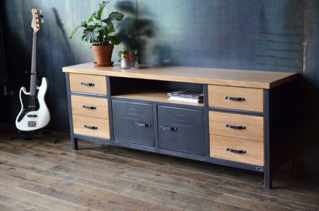 Micheli Design - Buffet enfilade chêne massif et acier HÉLIOS