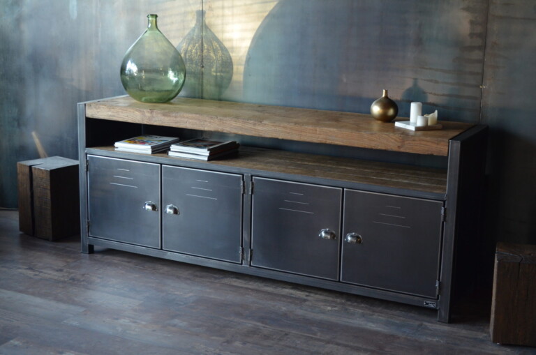 Micheli Design - Buffet industriel en chêne massif 7 cm et acier JUVENTAS II