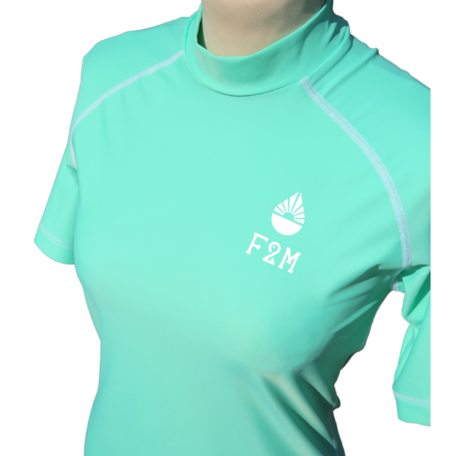 F2M - Lycra anti-uv UPF50+ écoresponsable MC femme vert d’eau – différents motifs