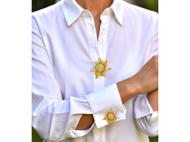 L'Atelier de Patricia - Cache bouton chemise - soleil jaune Dégradé jaune et blanc