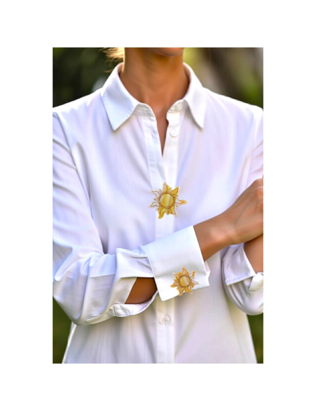 L’atelier de Patricia - Cache bouton chemise – soleil jaune Dégradé jaune et blanc