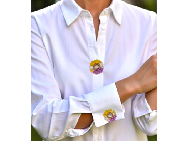 L'Atelier de Patricia - cache bouton chemise- Fleur Multicolore Dégradées blanc