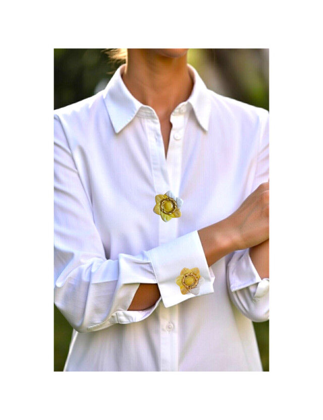 L’atelier de Patricia - Cache bouton chemise – fleur doré Dégradé jaune et blanc