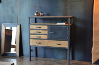 Micheli Design - Commode industrielle chêne massif et métal FLORA