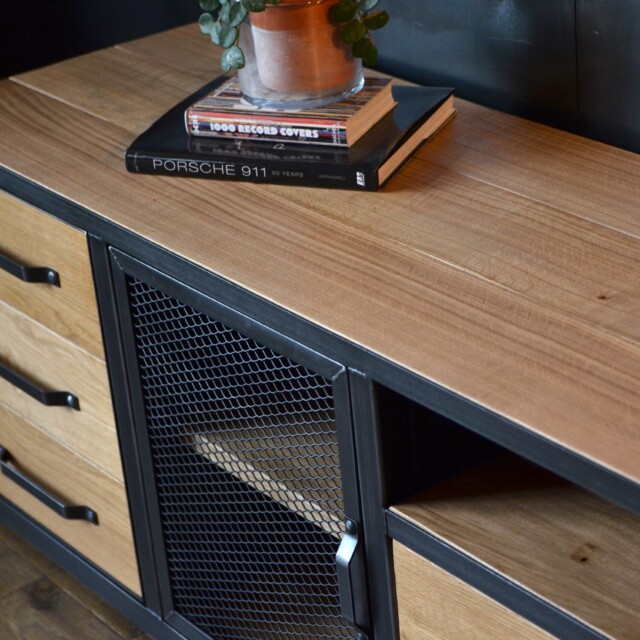 Micheli Design - Meuble TV enfilade chêne et métal ULYSSE