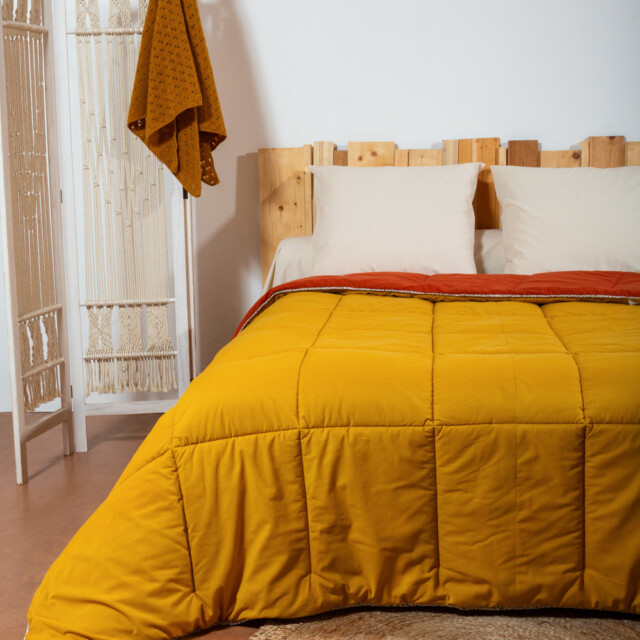 Ardelaine - Couverture piquée en laine - Bicolore Safran Rouille