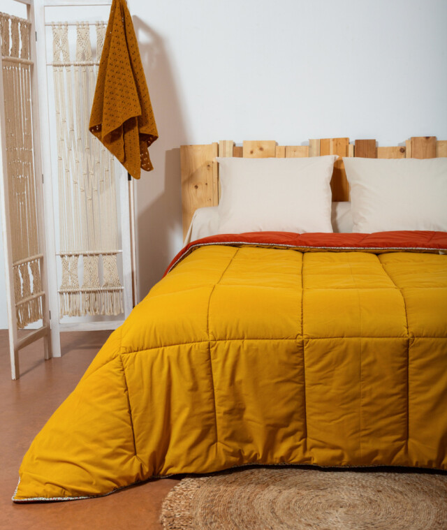 Ardelaine - Couverture piquée en laine - Bicolore Safran Rouille