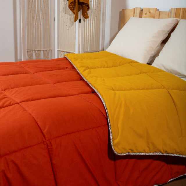 Ardelaine - Couverture piquée en laine - Bicolore Safran Rouille