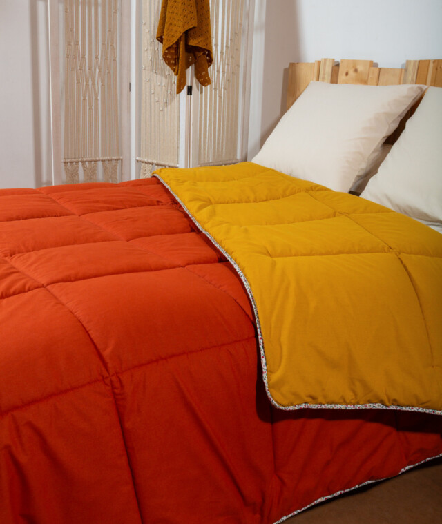 Ardelaine - Couverture piquée en laine - Bicolore Safran Rouille