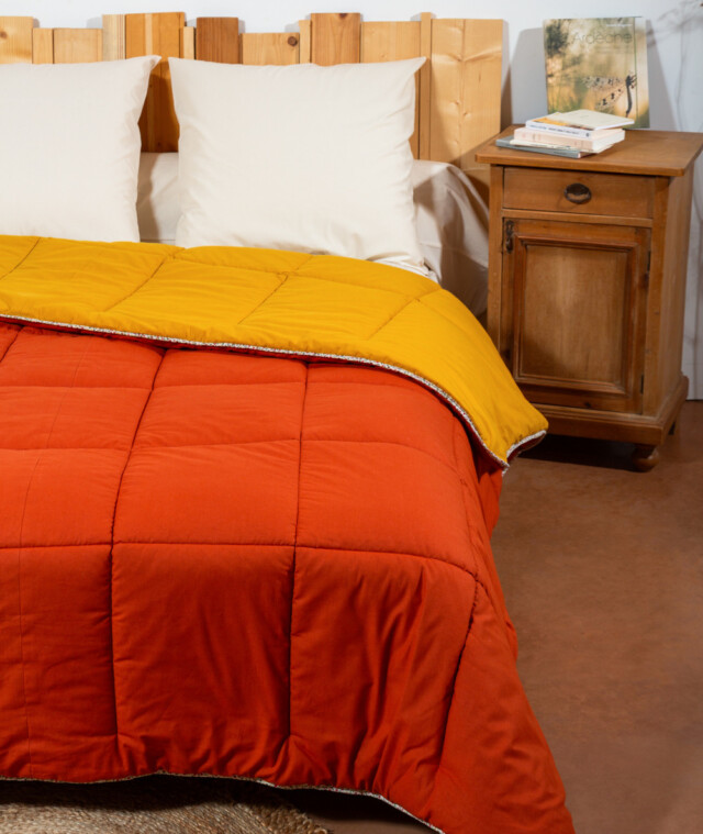 Ardelaine - Couverture piquée en laine – Bicolore Safran Rouille