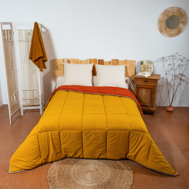 Ardelaine - Couverture piquée en laine - Bicolore Safran Rouille